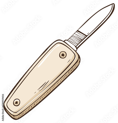 Retro Pocket Knife Illustration with Pale Handle and Steel Blade