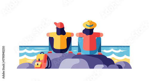 Two Friends Exploring Nature By The Seaside Enjoying The Tranquility Together Peacefully