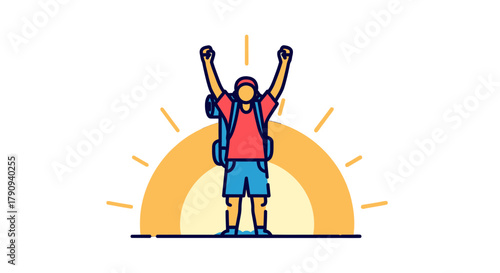 Triumphant Hiker Standing Before The Rising Sun Symbolic Of Success And Adventure
