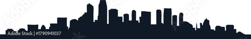 City skyline silhouette, modern urban buildings vector, downtown architecture landscape, black cityscape horizon design art