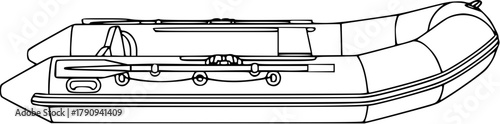 Inflatable boat side view illustration with detailed features for marine activities