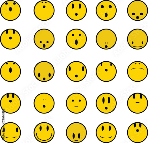 emoji face  Emoticon features emoji faces in   smile, happy, sad, angry, and surprised expressions color, simple line smiley face vector illustration. Doodle Emoji face icon set. Hand drawn sketch sty