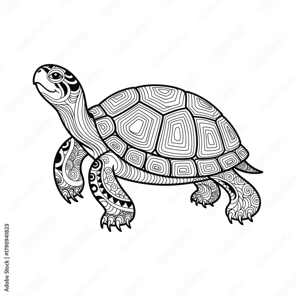 Fototapeta premium Decorative Turtle Illustration with Ornamental Patterns