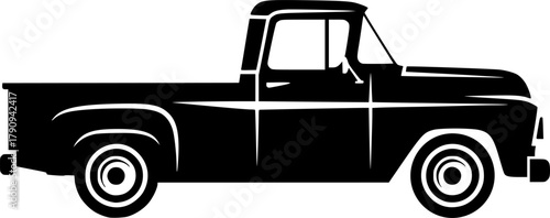Silhouette of a Classic Pickup Truck, Detailed Illustration of an American Work Vehicle
