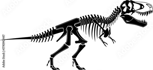 tyrannosaurus rex skeleton silhouette line art vector illustration with a white background
