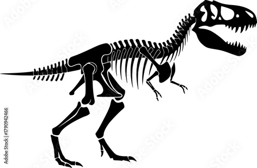tyrannosaurus rex skeleton silhouette line art vector illustration with a white background
