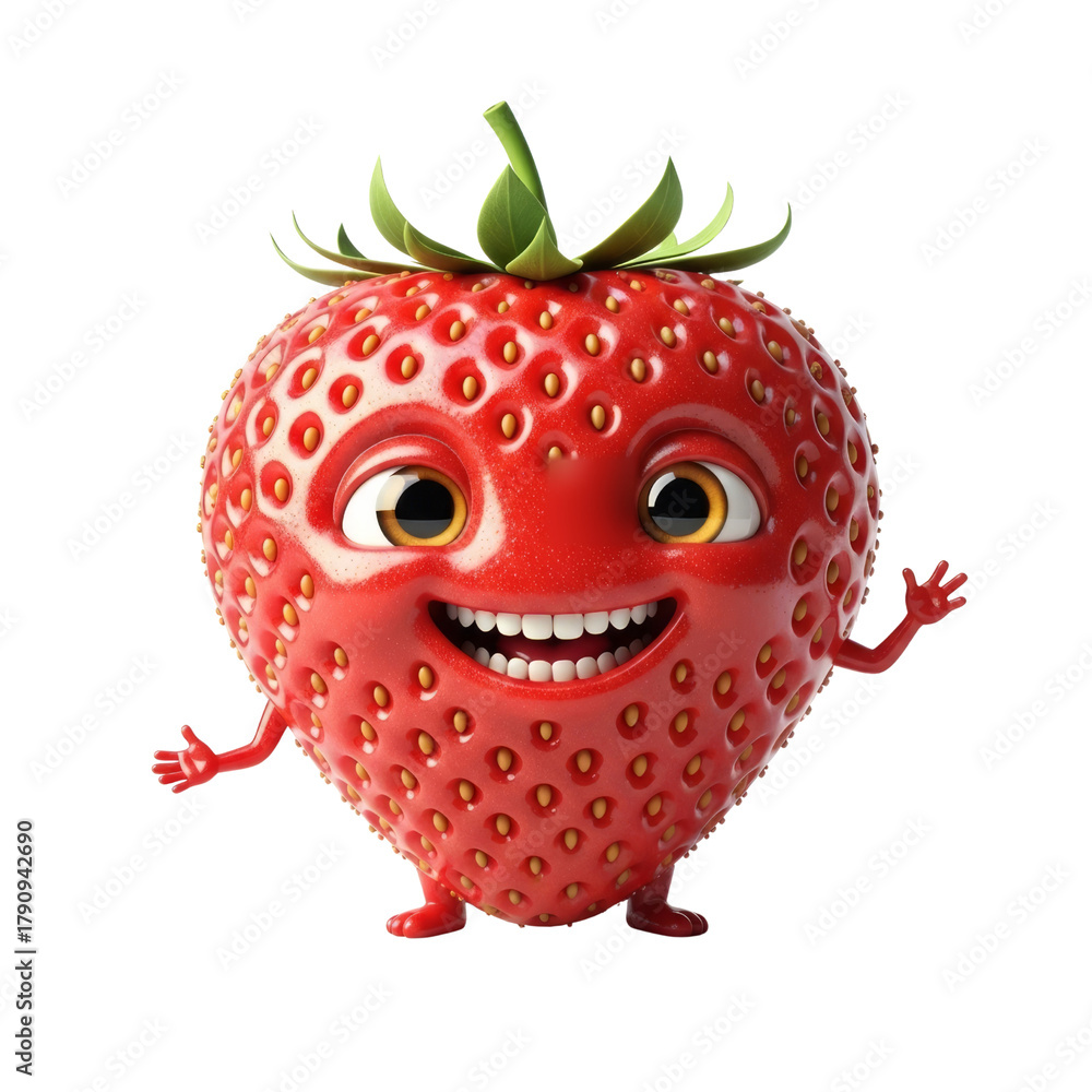 Fototapeta premium Cartoon Strawberry Character A Cheerful, Animated Food Icon for Fun Designs