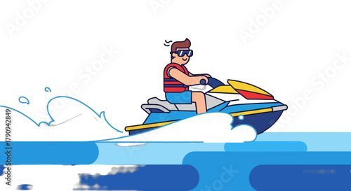Thrilling Summer Fun: A Person Jetskiing on a Vibrant Blue Ocean with Waves