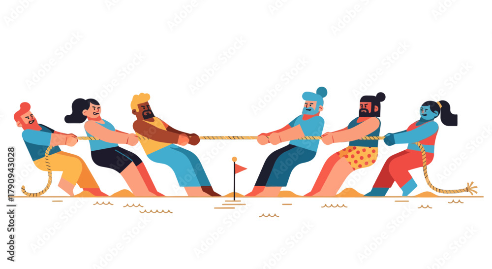 Obraz premium Teamwork And Tug-Of-War Competition Illustrated With Energetic And Dynamic Individuals