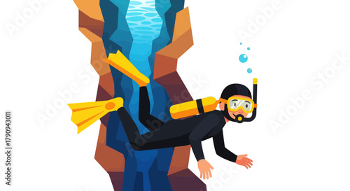 Thrilling Underwater Exploration: A Vector Illustration Showcasing Scuba Diving Adventures