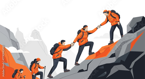 Teamwork And Support On An Ascent Illustrates Collaboration And Mutual Aid Concepts