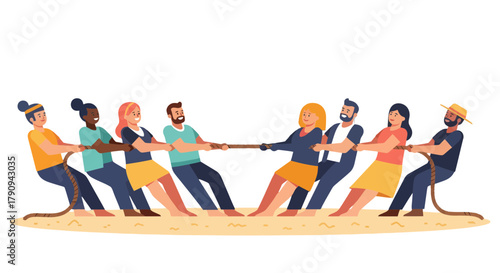 Teamwork And Tug-Of-War Depiction Demonstrating Collaboration And Competition Dynamics