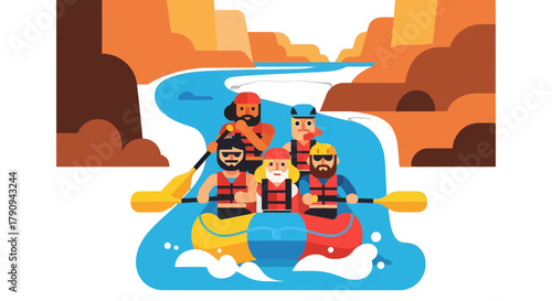 Thrilling Whitewater Rafting Adventure Represented by the River and Its Participants