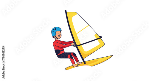 Thrilling Windsurfing Adventure: Cartoon Illustration Depicting Water Sport Activity