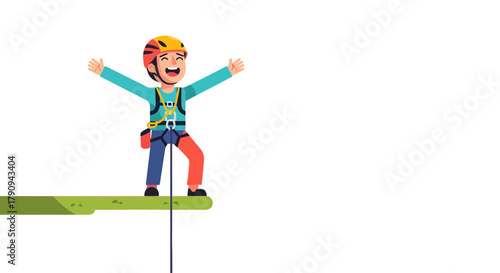 Thrilling Adventure: Joyful Climber Celebrates Successful Ascent on a Dramatic Cliff