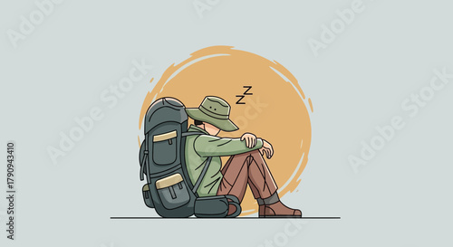 Tired Hiker Taking a Nap, Resting After a Long Journey, Backpacker Sleeping Outdoors