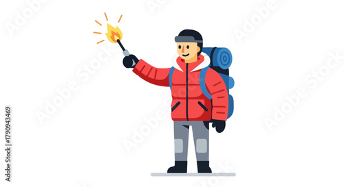 Torchbearer Illuminating The Path During An Expedition Adventure On Black Backdrop