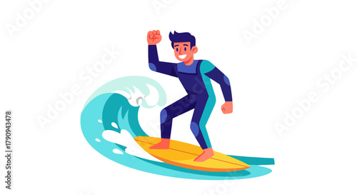 Thrilling Aquatic Adventures: Surfer Balancing On A Vibrant Turquoise Ocean Wave