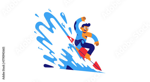 Thrilling Illustration Of Surfer Riding A Wave With Artistic Water Splash Effect