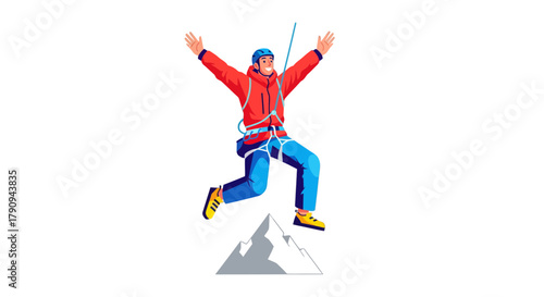 Thrilling Mountain Ascend Featuring a Brave Climber Achieving Summit Victory and Triumph