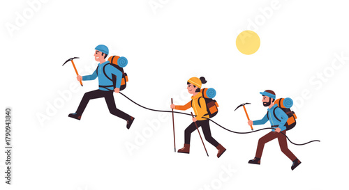 Thrilling Mountaineers On The Ascent Reaching New Heights Under A Celestial Sphere