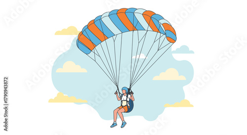 Thrilling Parachuting Adventure Depicted In Delightful And Bright Cartoon Illustration