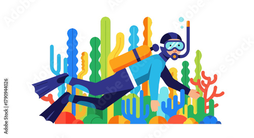 Thrilling Scuba Dive Exploring Ocean Depths Amidst Vibrantly Colored Underwater Reefs