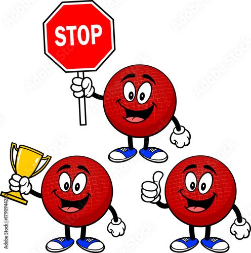 Dodgeball Mascot Set 01, Hand Drawn illustrations of Dodgeball Mascots in various poses.