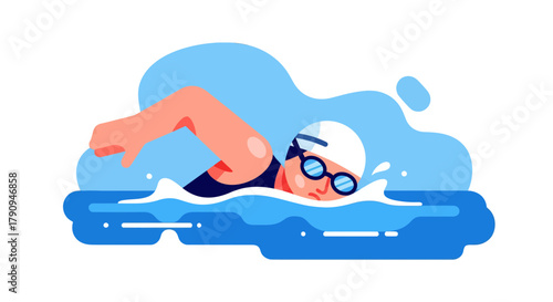 Swimming Illustration Depicting An Individual Performing A Freestyle Stroke In Water Clearly
