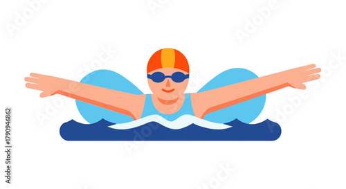 Swimming Illustration: Animated Depiction of a Swimmer Practicing the Butterfly Stroke