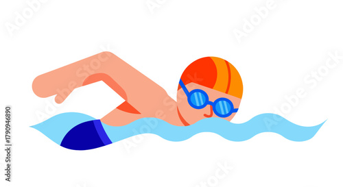 Swimming Illustration Depicting Athlete With Goggles and Cap in a Stylish Design