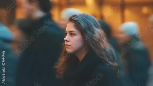 Wallpaper Mural Solitary contemplation amid the relentless current of urban life, a thoughtful observer navigating through crowds Torontodigital.ca