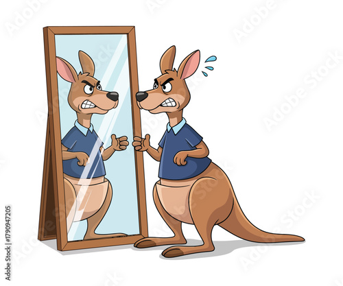 Angry Kangaroo Confronts Reflection in Mirror