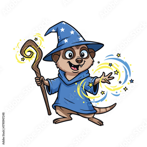 Cartoon Meerkat Wizard Casting Magic Spells