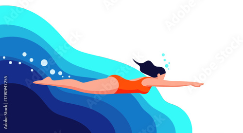 Swimming Underneath the Waves: A Vector Illustration of Aquatic Adventure