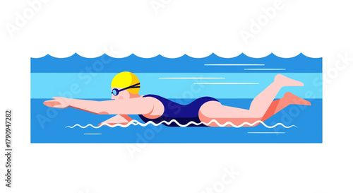 Swimming Athlete Effortlessly Gliding Through Water With Focused Determination and Style
