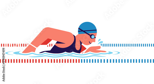 Swimming Athlete in Action Depicted With Graphics Against a Black Background