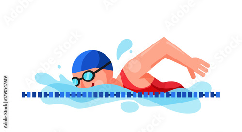 Swimming Athlete Showing Energetic Freestyle Stroke In Aquatic Competition Illustration