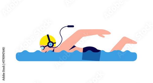 Swimming Athlete Underwater: A Graphic Depiction Of Competitive Sport Activities, Minimalist