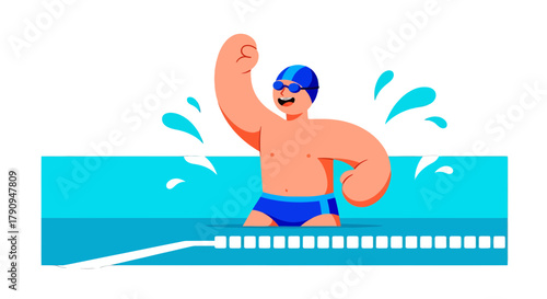 Swimming Champion Celebrating Victory In The Aquatics Pool After Winning The Competition