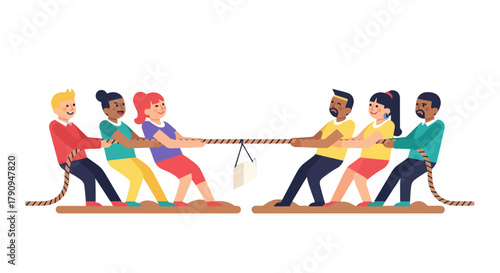 Teamwork And Competition: People Engage In A Tug-of-War Demonstrating Strength And Strategy