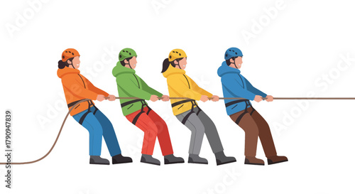 Teamwork And Determination Depicted, With Strong Individuals Engaging in a Tug-of-War Competition