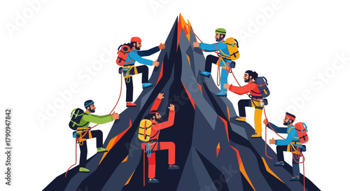 Teamwork And Perseverance: A Group Of Climbers Achieving Mountain Summit