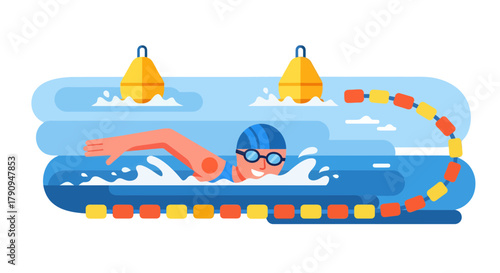 Swimming Competition: A Stylized Illustration of a Swimmer in a Pool of Blue Water