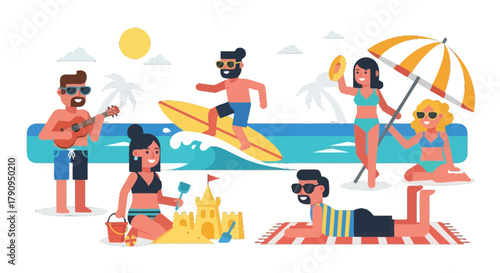 Sun-Kissed Moments: Beach Vacation Fun and Leisure Activities in Vibrant Illustration