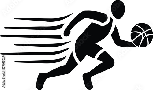Basketball Fast Dribble Silhouette Vector Logo, Speed Trail Action Icon, Dynamic Player Graphic, Black Art