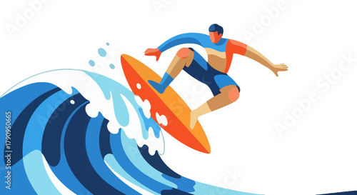 Surfer Riding Vibrant Wave with Artistic Flair, Overcoming Challenges in the Ocean