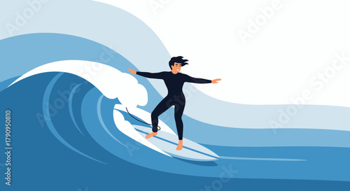 Surfer Riding Wave: Dynamic Illustration of Adventurous Watersport And Beach Lifestyle