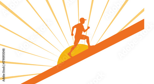 Sunrise Runner Ascending Slope Toward Success And Overcoming Obstacles In Life