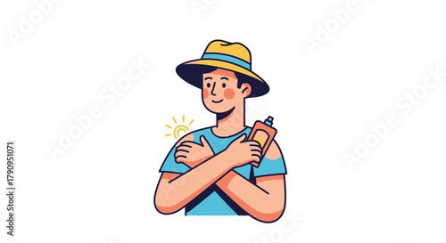 Sunscreen Application: Cartoon Illustration Demonstrating Skincare and Sun Protection Habits